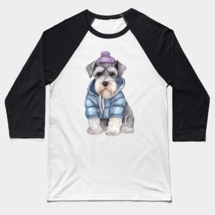 Watercolor Cozy Miniature Schnauzer Dog Baseball T-Shirt